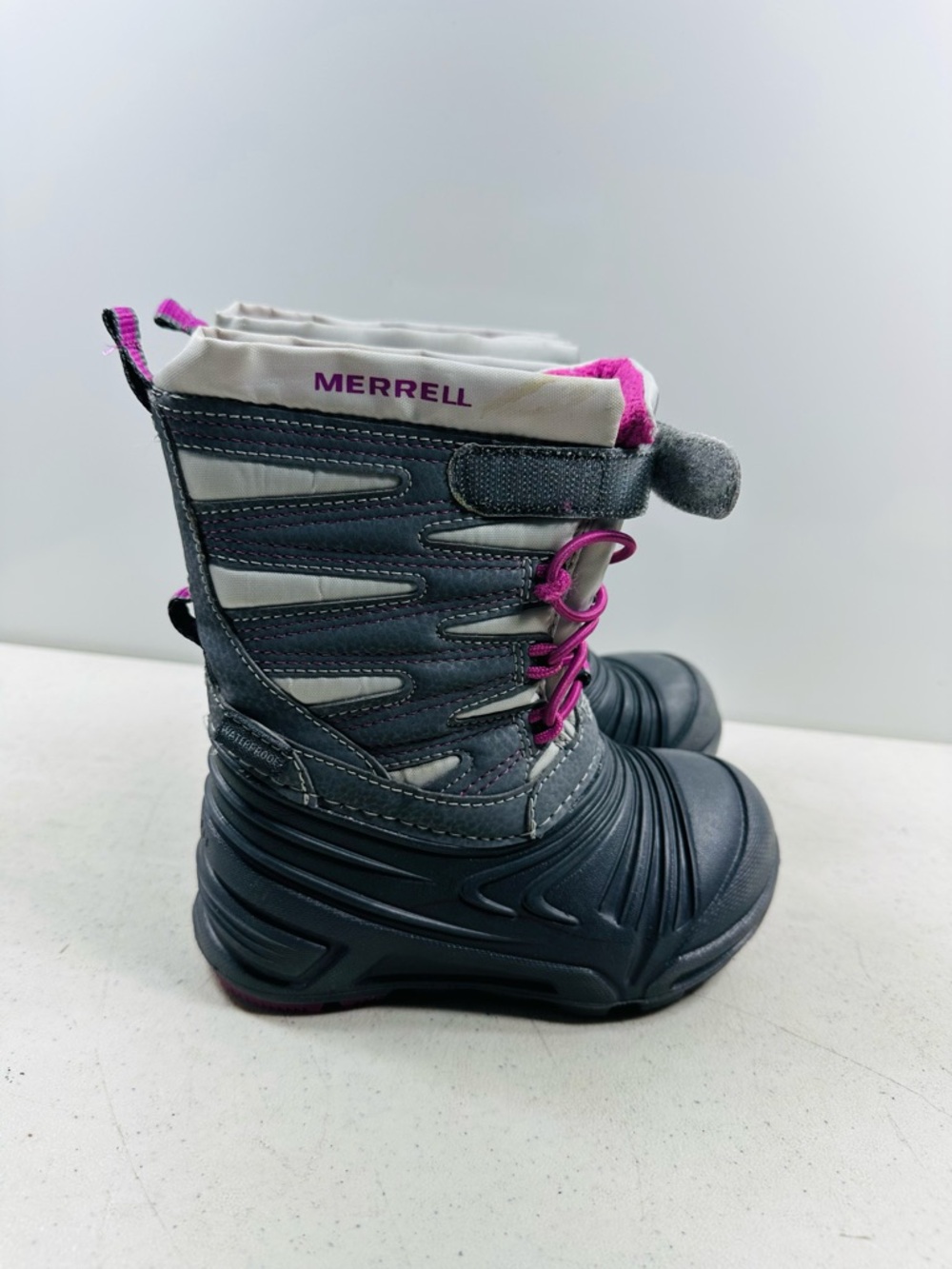 Merrell Gray and Pink Kids Waterproof Snow Boots - Picture 3 of 6